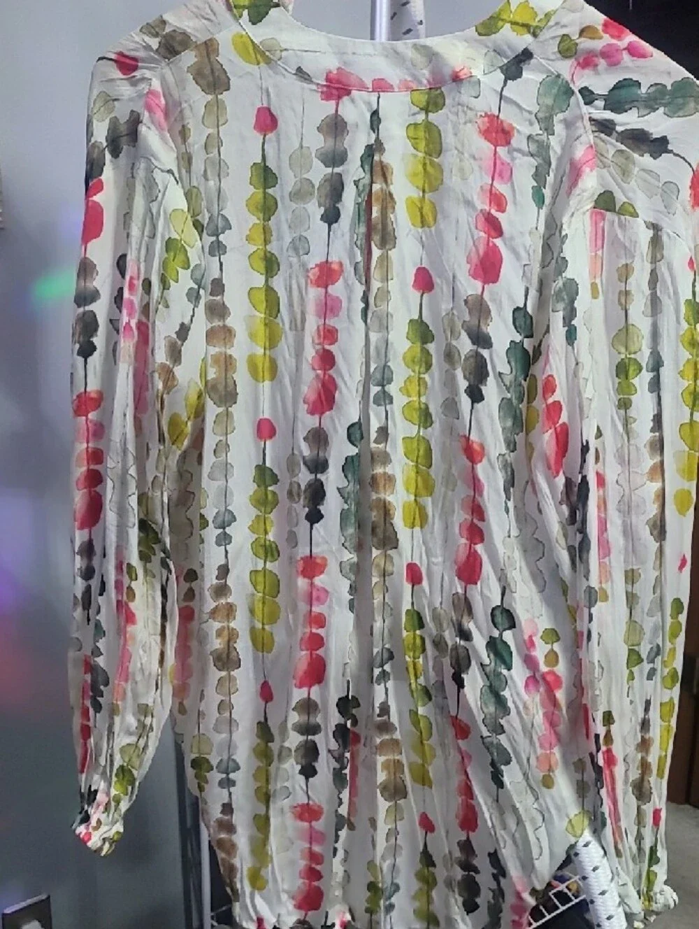 APNY Watercolor Leaf Print Lightweight Blouse - White with Red & Green - Picture 2 of 5